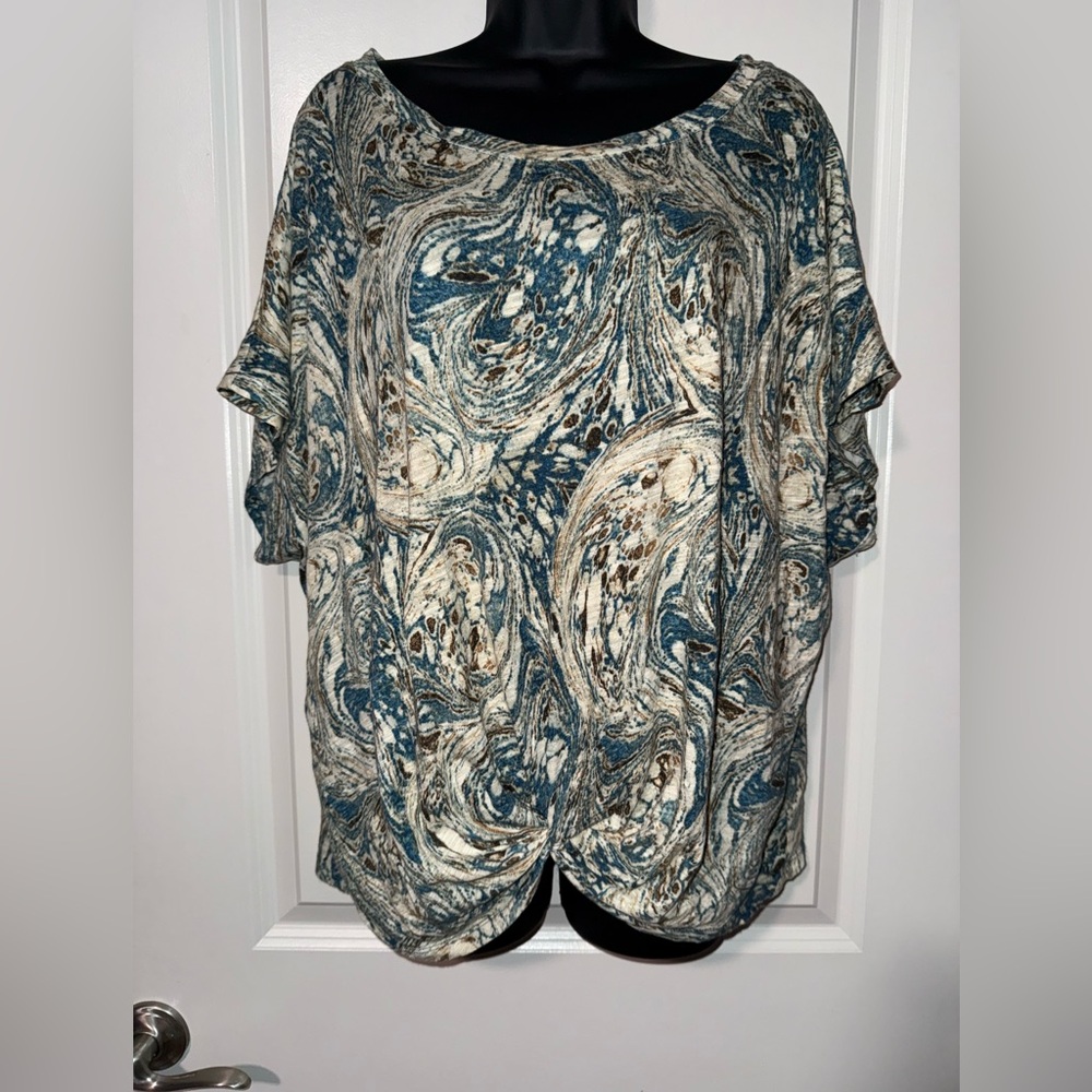Liverpool Blue and Cream Swirl Blouse Womens Size XL Modal Blend